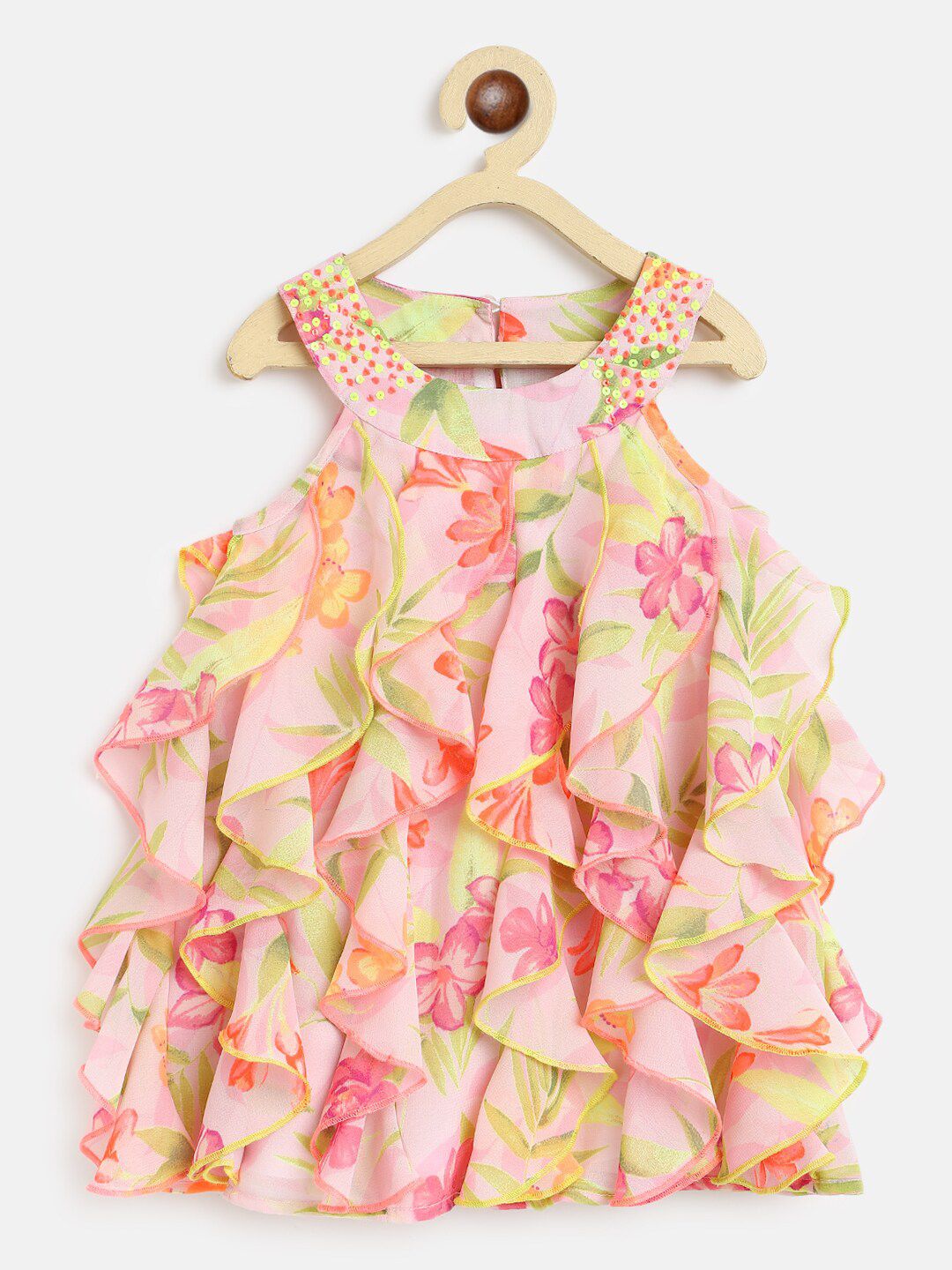 Nauti Nati Pink & Yellow Floral Georgette A-Line Dress-picture-21