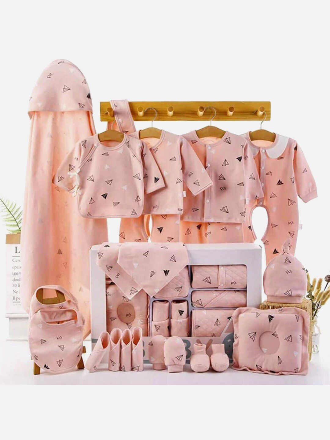 Little Surprise Box LLP Kids Pack of 21 Peach & Black Printed Baby Apparel Gift Set-picture-15