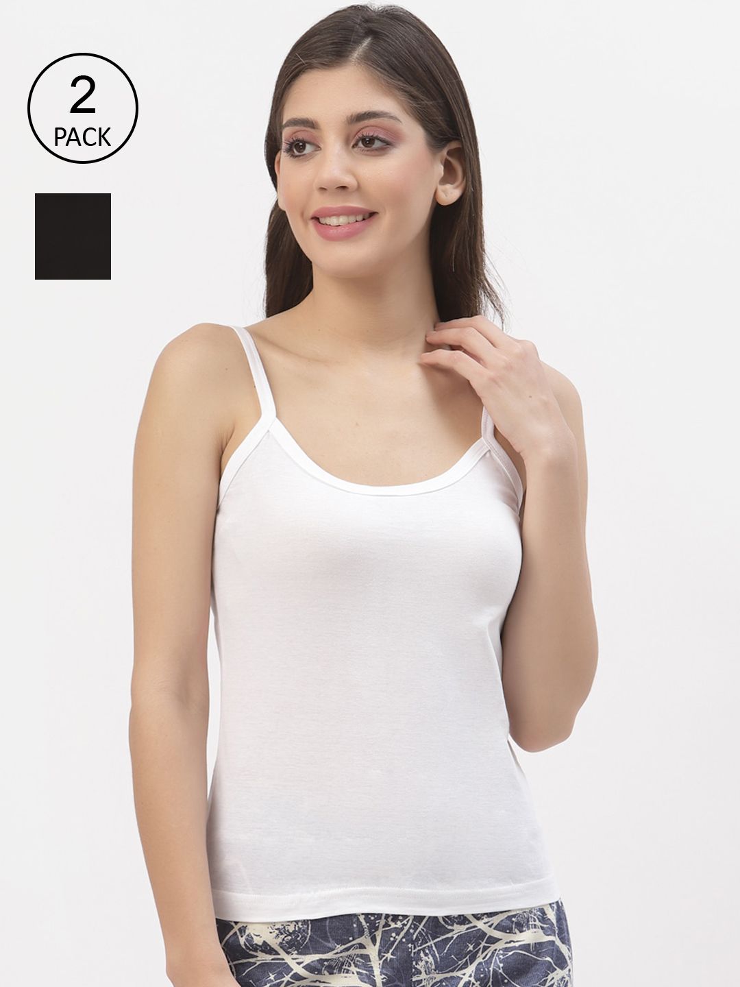 Floret Women White & Black Pack of 2 Solid Camisoles