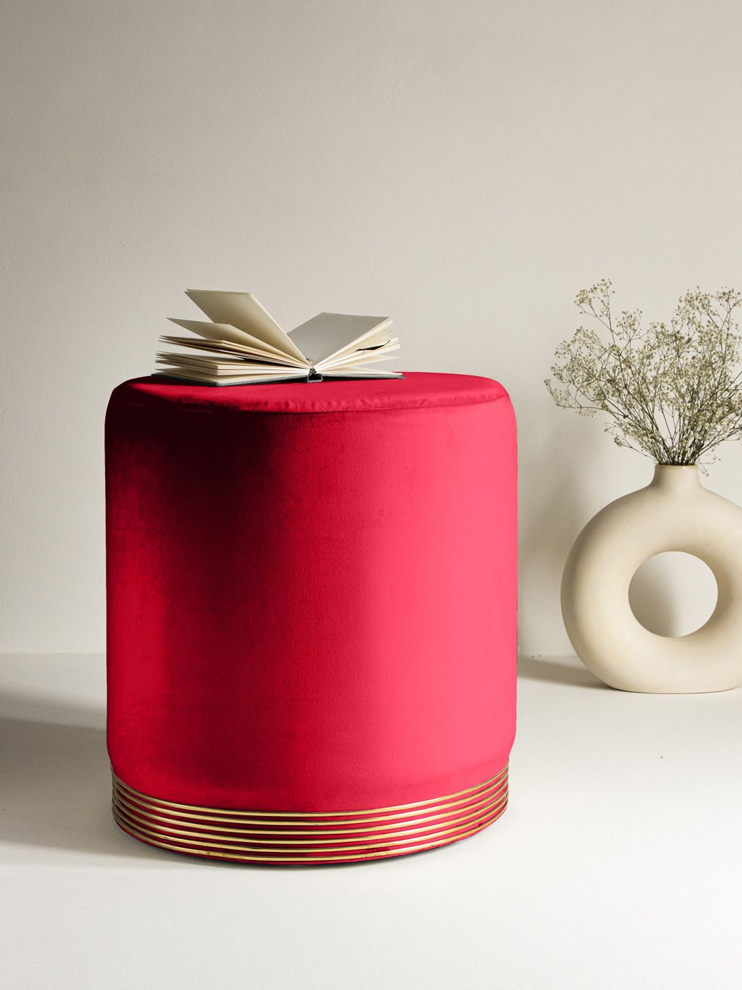 Clasiko Red Solid Ottoman-picture-33
