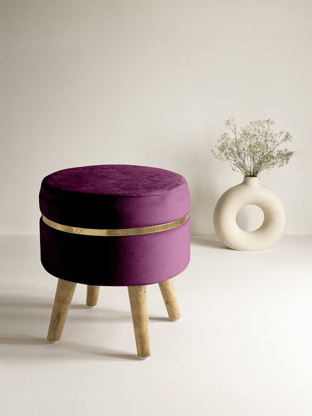 Clasiko Purple & Gold-Toned Solid Round Ottomans-picture-22