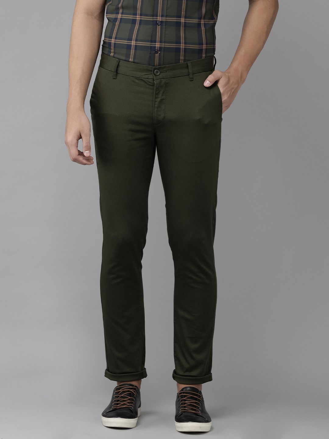 U S Polo Assn Men Olive Green Slim Fit Corduroy Trousers - Price History