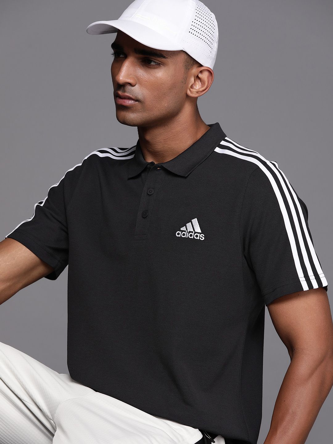 ADIDAS Men IN SMU 3-Stripes Polo Collar Training T-shirt