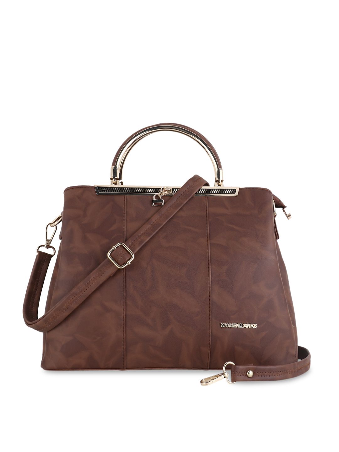 WOMEN MARKS Women Coffee Brown Textured PU Structured Handheld Bag with Bow Detail-picture-30
