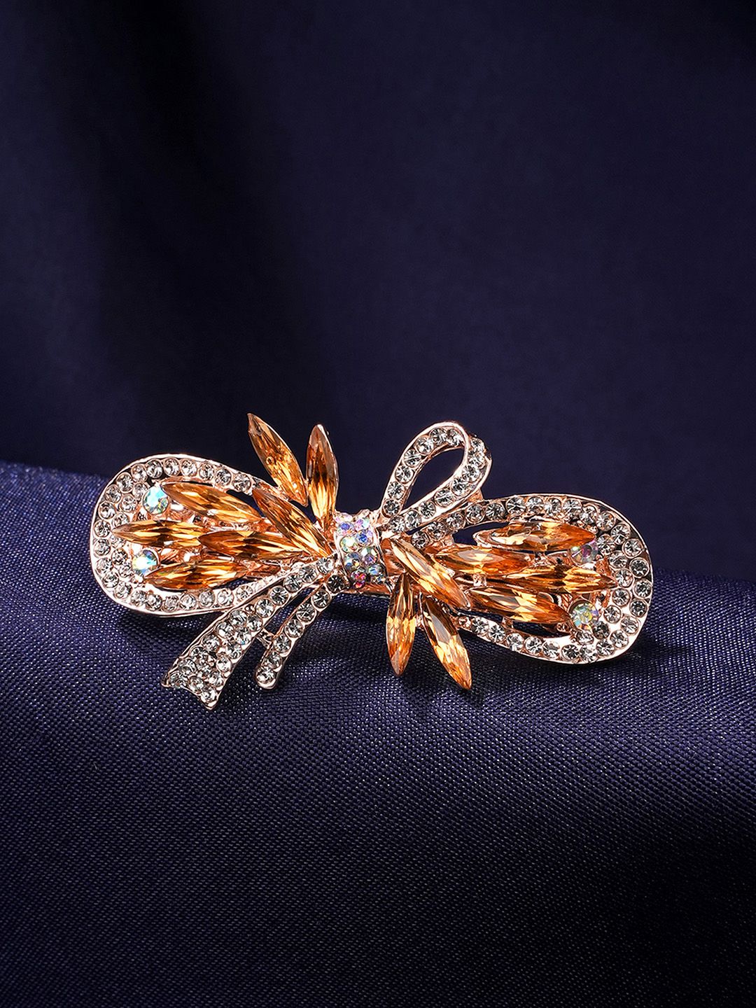 Yellow Chimes Women Gold-Toned & White Embellished French Barrette Hairclip-picture-28