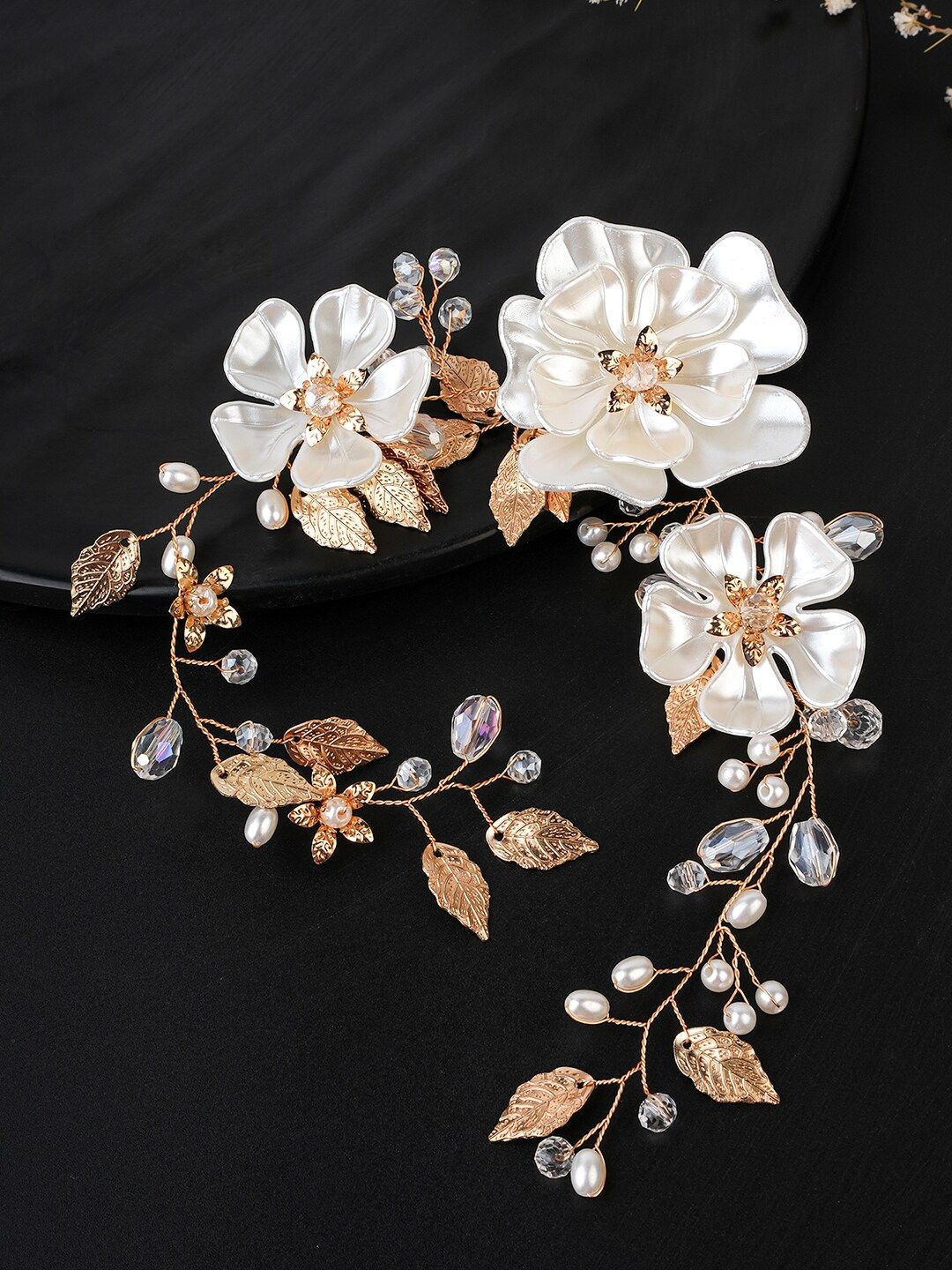 Yellow Chimes Women White & Gold-Toned Embellished Tiara-picture-16