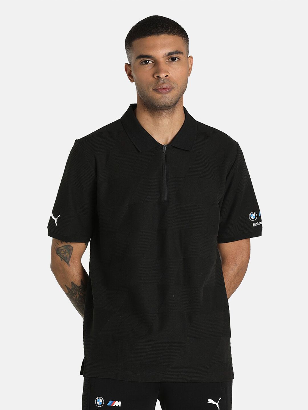 PUMA Motorsport Men Black BMW Jacquard Polo Collar Motorsport T-shirt