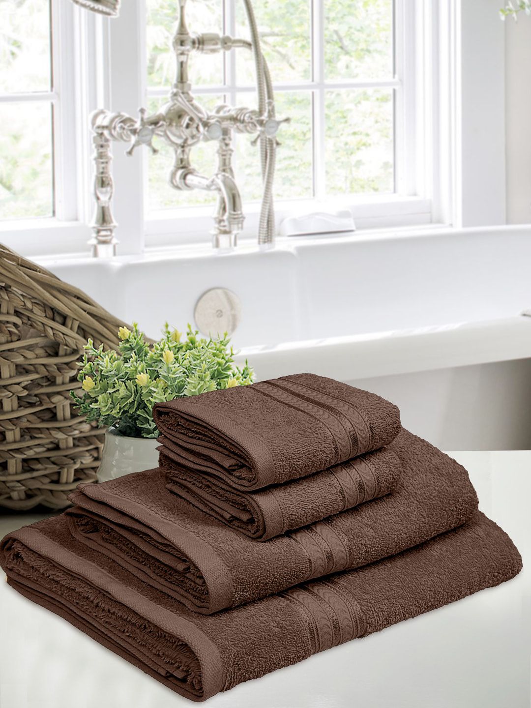 Home Fresh Brown Set Of 4 Cotton 400 GSM  Towels-image-0