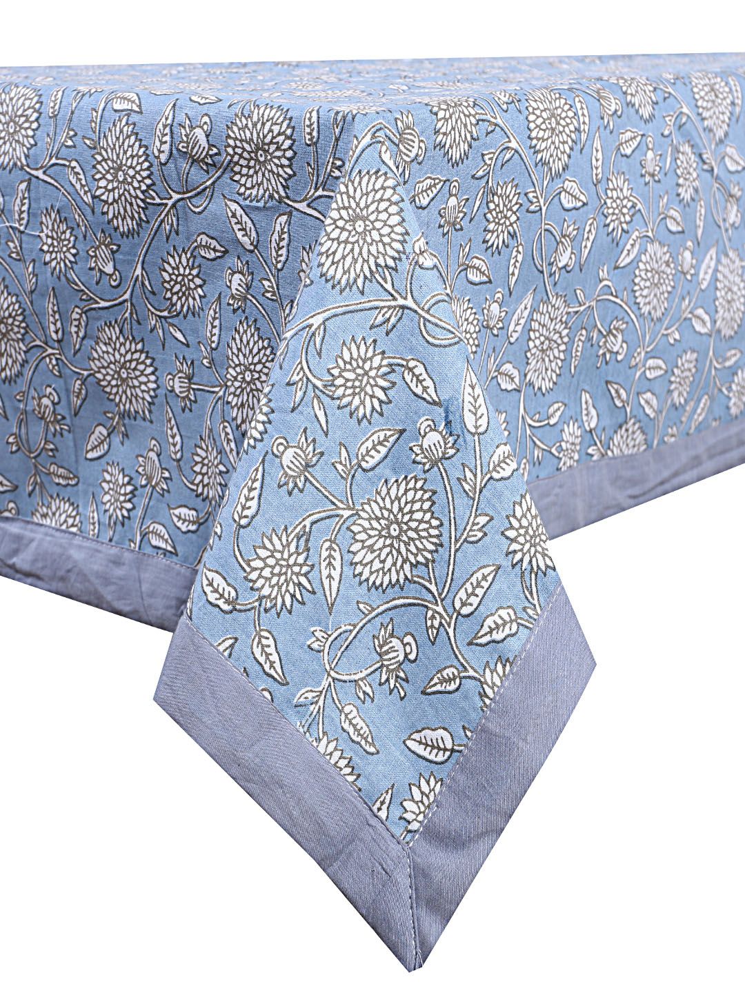 INDHOME LIFE Blue & White Floral Printed Pure Cotton 4 Seater Table Covers-picture-12