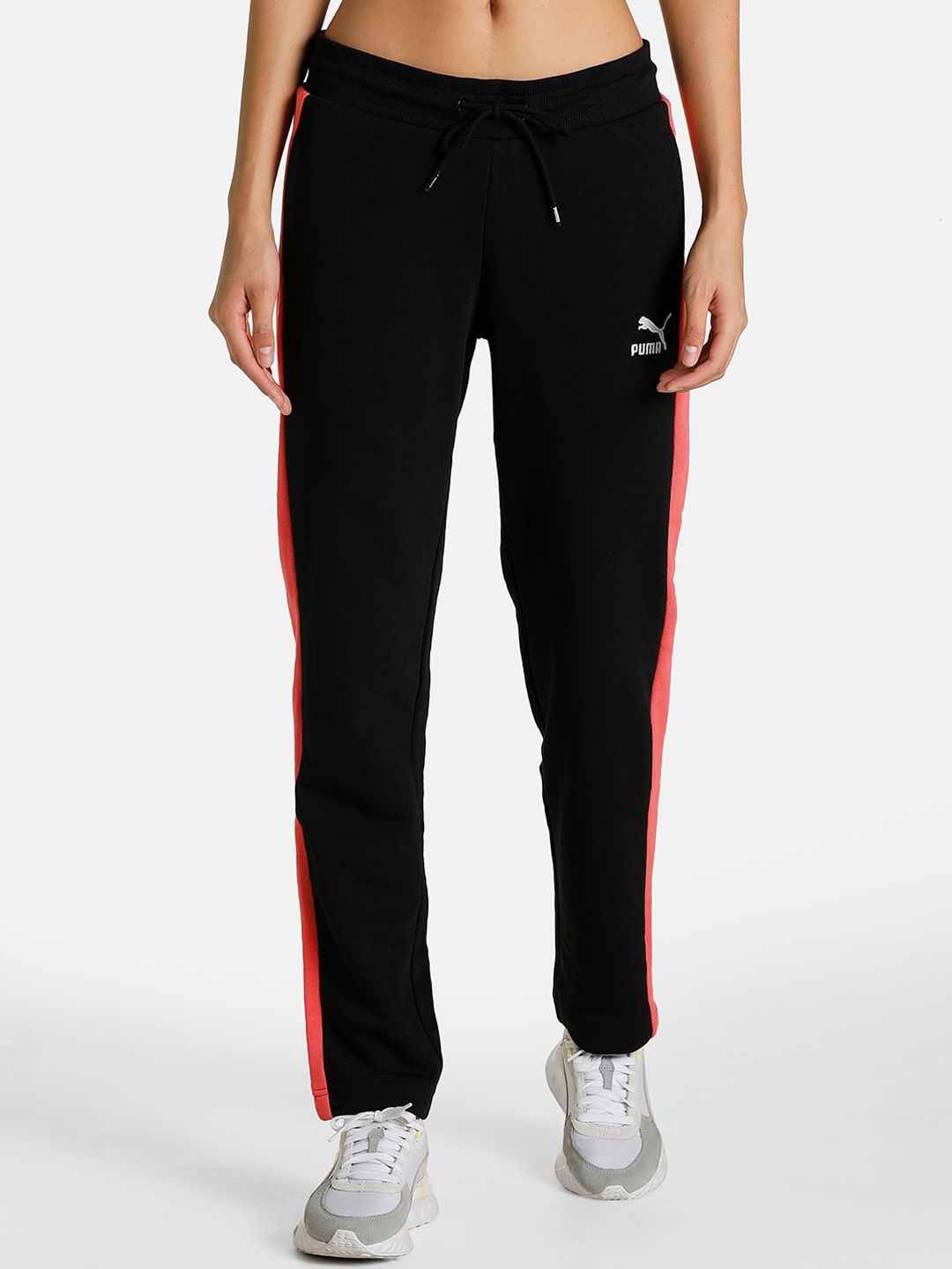 Women Black & Pink Regular Fit Stylish Jogger Track Pants