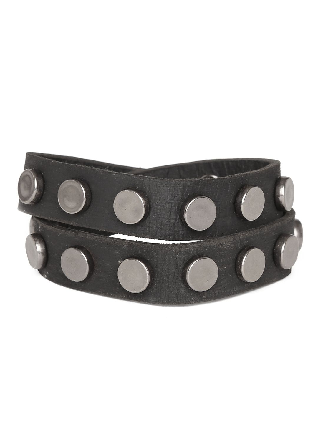 PUNK Men Black Leather Bracelet-picture-42