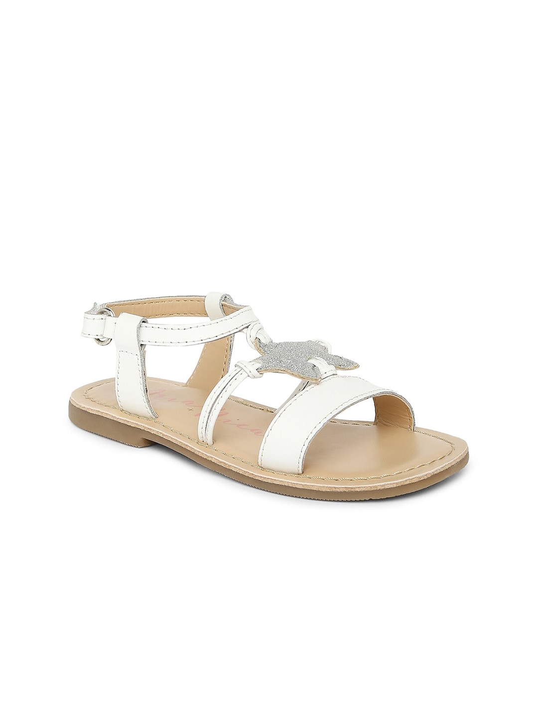 Aria Nica Girls White & Brown Leather Comfort Sandals