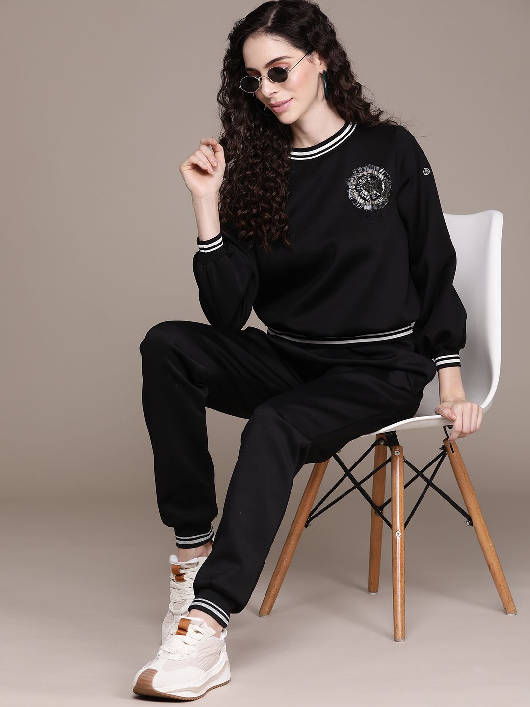 Label Ritu Kumar Women Black Embellished Detail Co-Ord Set