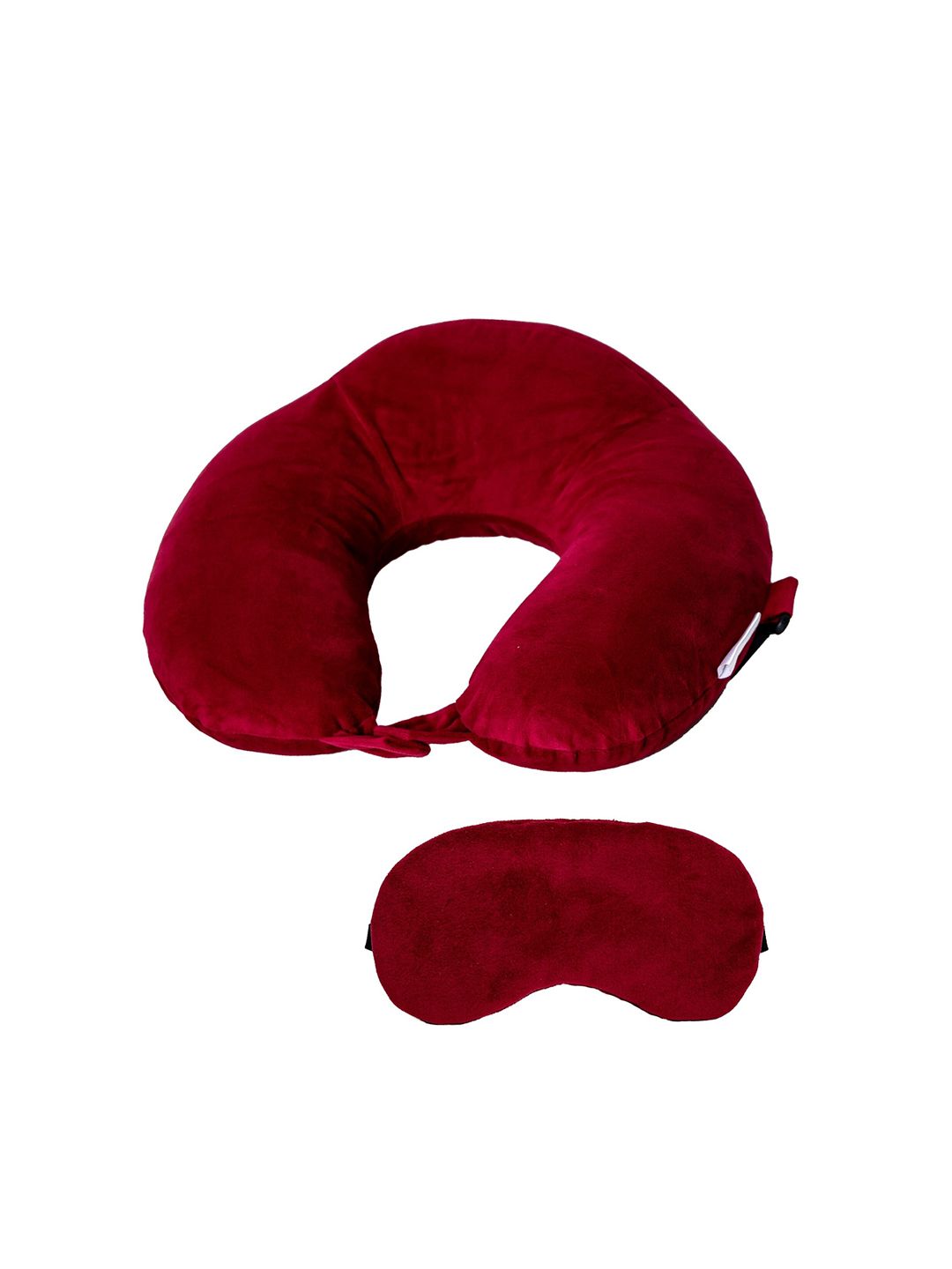Destinio Red Solid Neck Pillow and Eye Mask