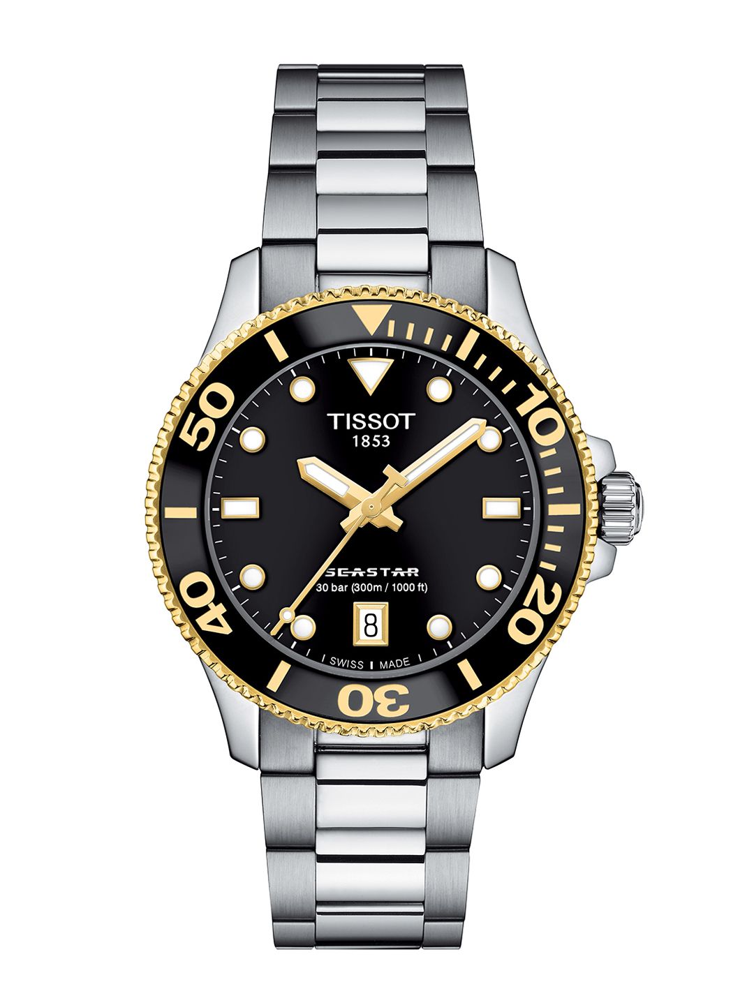 TISSOT Unisex Black Embellished Dial & Stainless Steel Bracelet Style Straps Analogue Watch T1202102105100-picture-19
