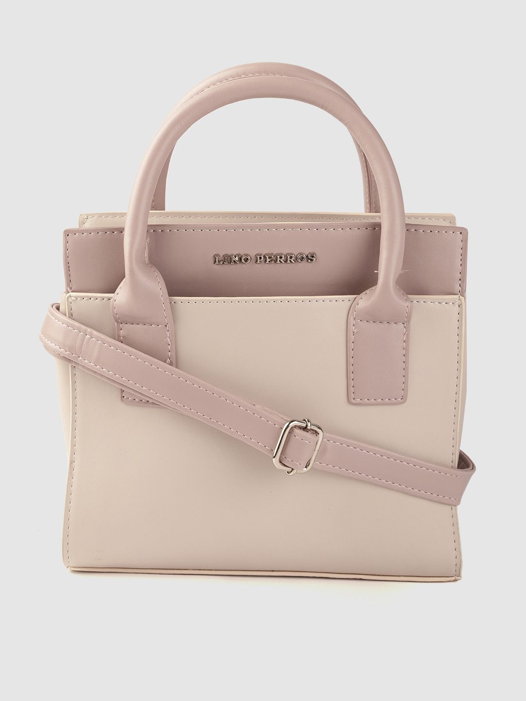 Lino Perros Beige & Peach-Coloured Solid Structured Handheld Bag & Detachable Sling Strap-picture-21