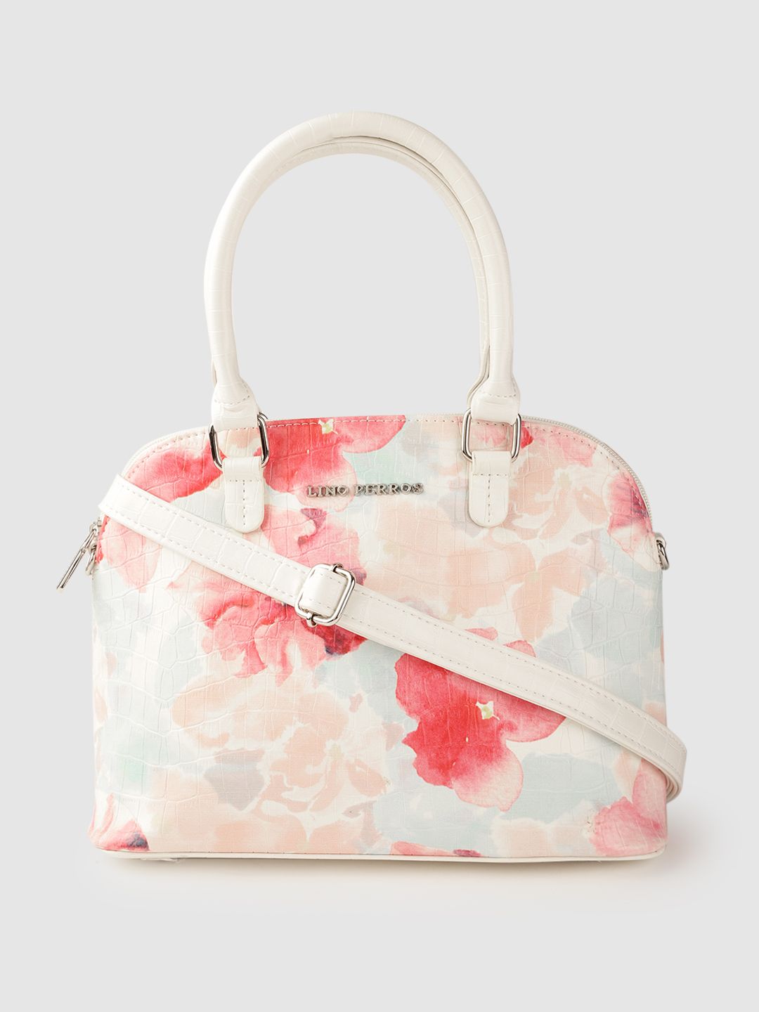 Lino Perros Pink & Off White Floral Printed PU Structured Handheld Bag-picture-32