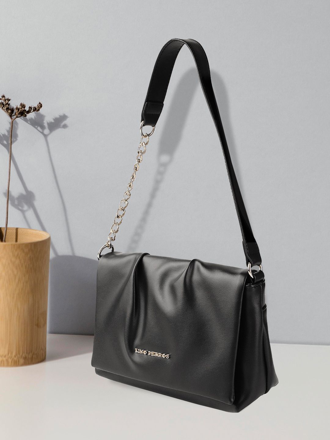 Lino Perros Black Textured Structured Shoulder Bag-picture-21