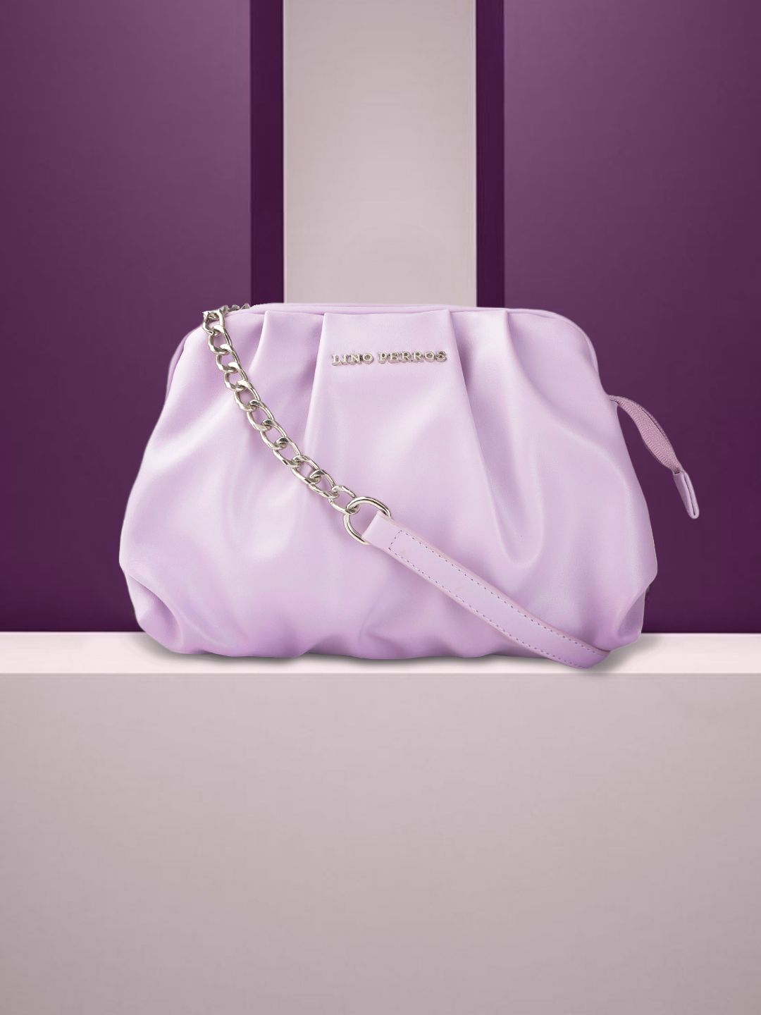 Lino Perros Lavender Solid Ruched Structured Shoulder Bag-picture-14