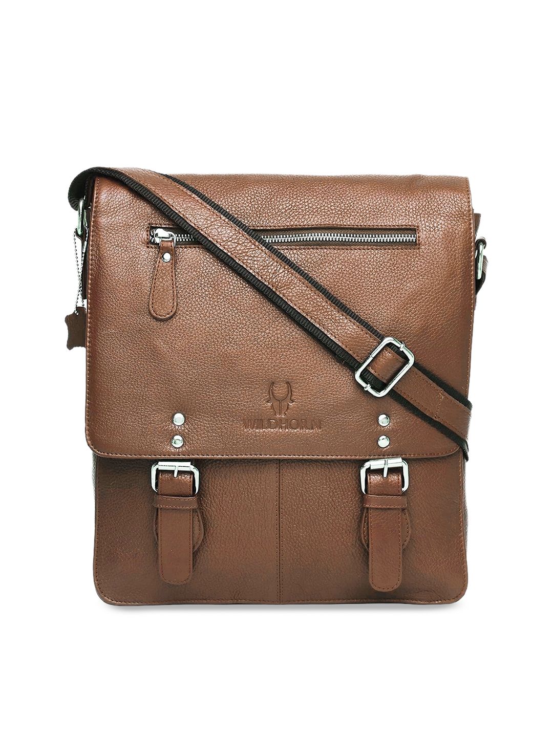 WildHorn Brown Textured Leather Structured Sling Bag-picture-33