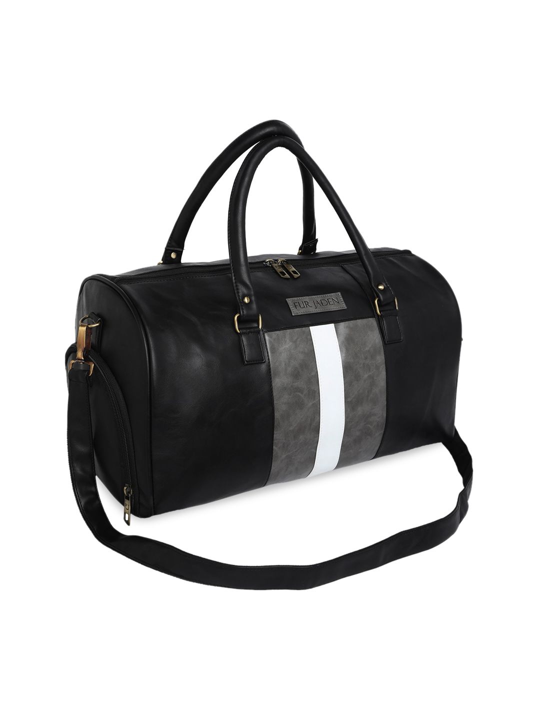 FUR JADEN Black Colourblocked Vegan Leather Duffel Bag With Shoe Pocket-picture-10