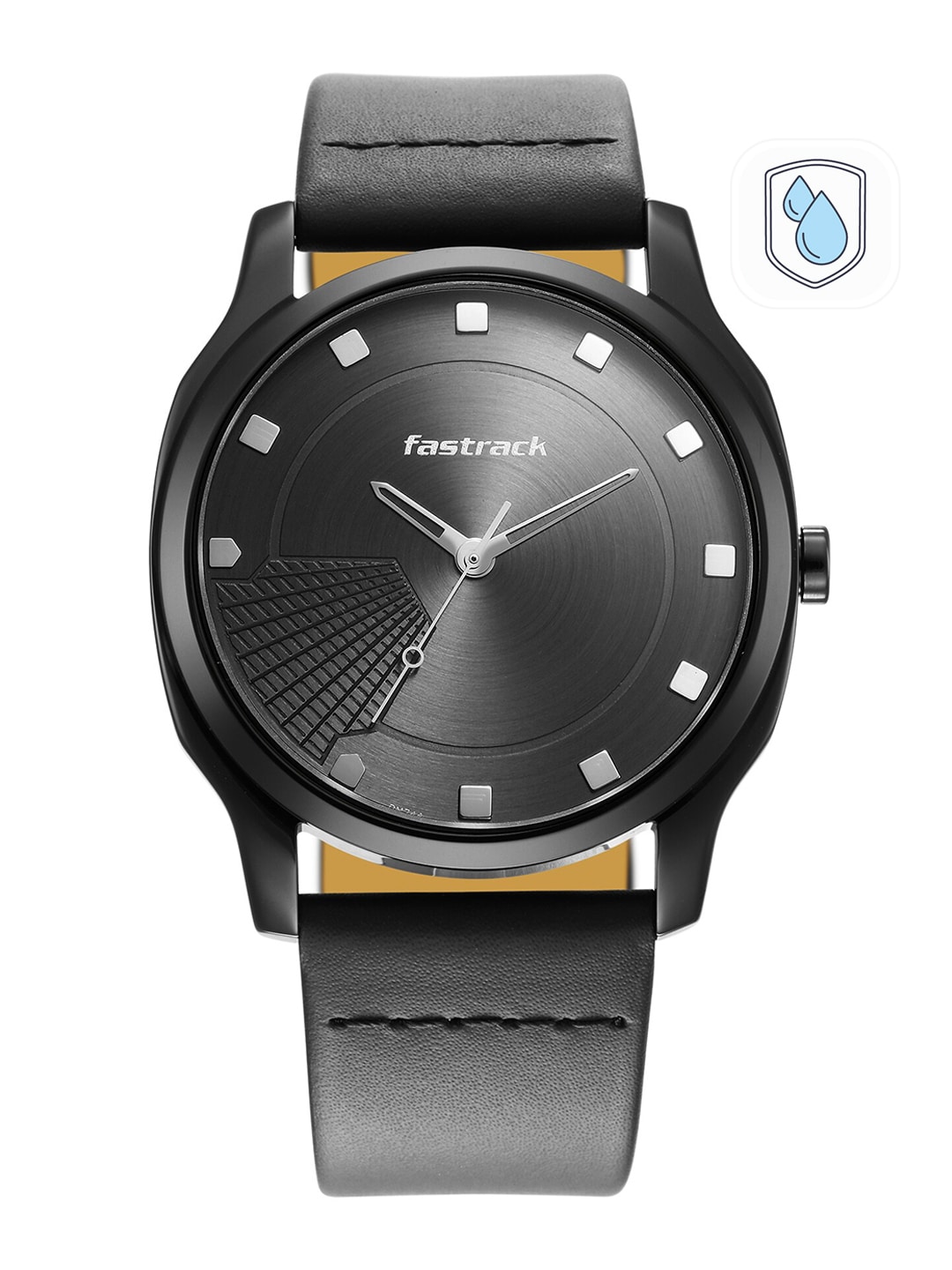 Fastrack Men Black Brass Dial & Black Leather Straps Analogue Watch 3255NL01