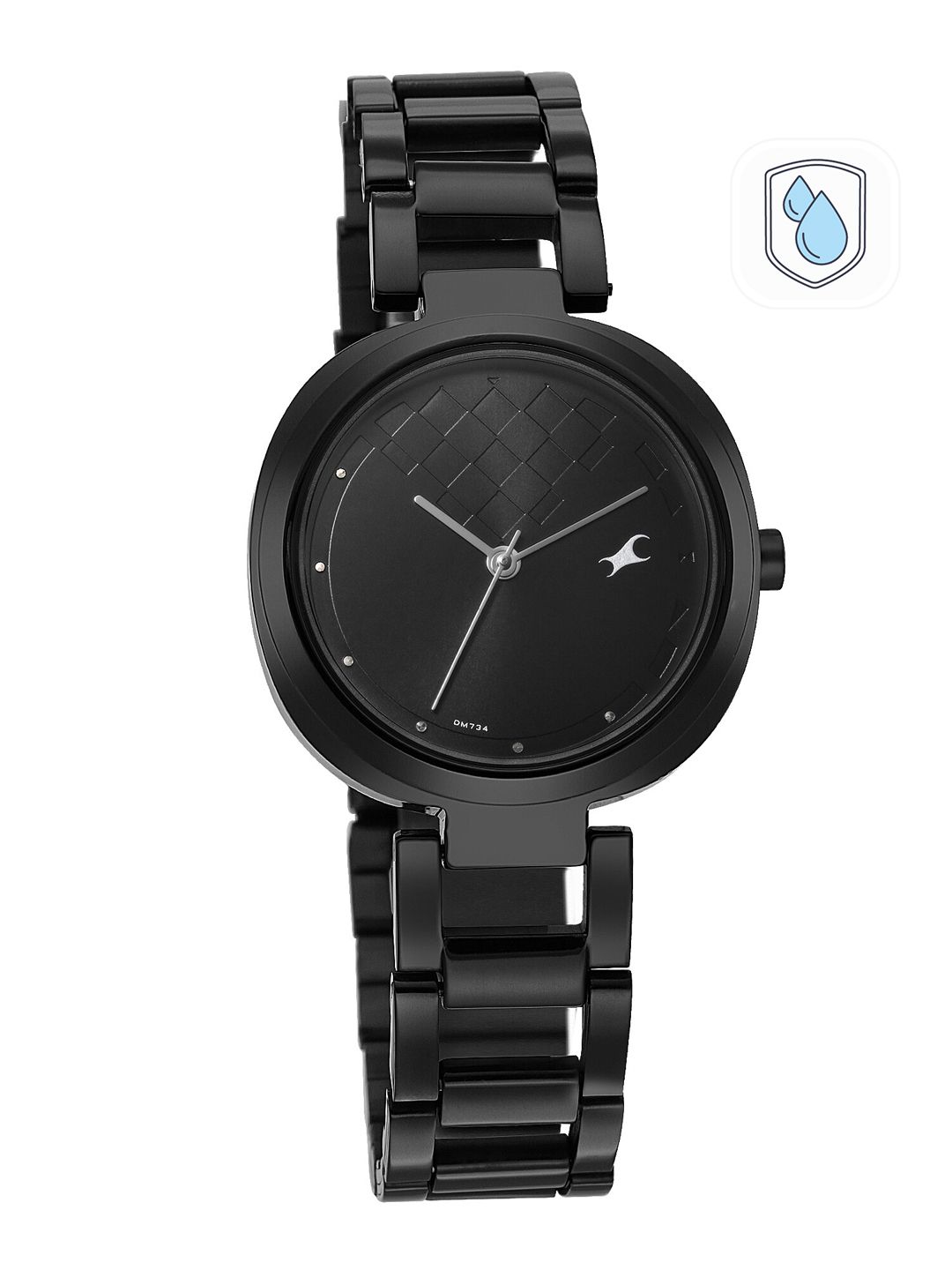 Fastrack Women Black Brass Dial & Black Stainless Steel Bracelet Style Straps Analogue Watch