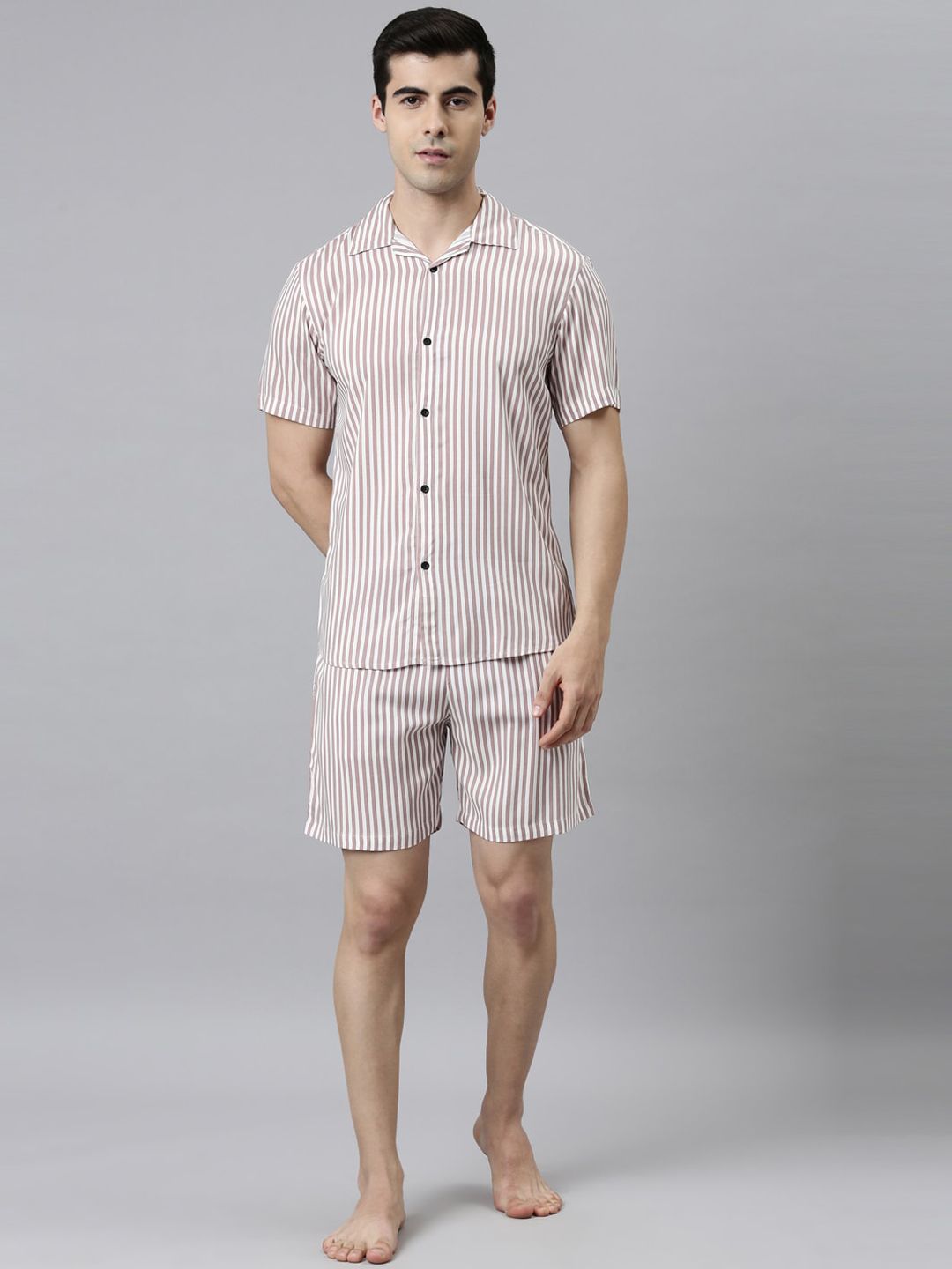 TRUNDZ Men White & Brown Striped Night suit-picture-45
