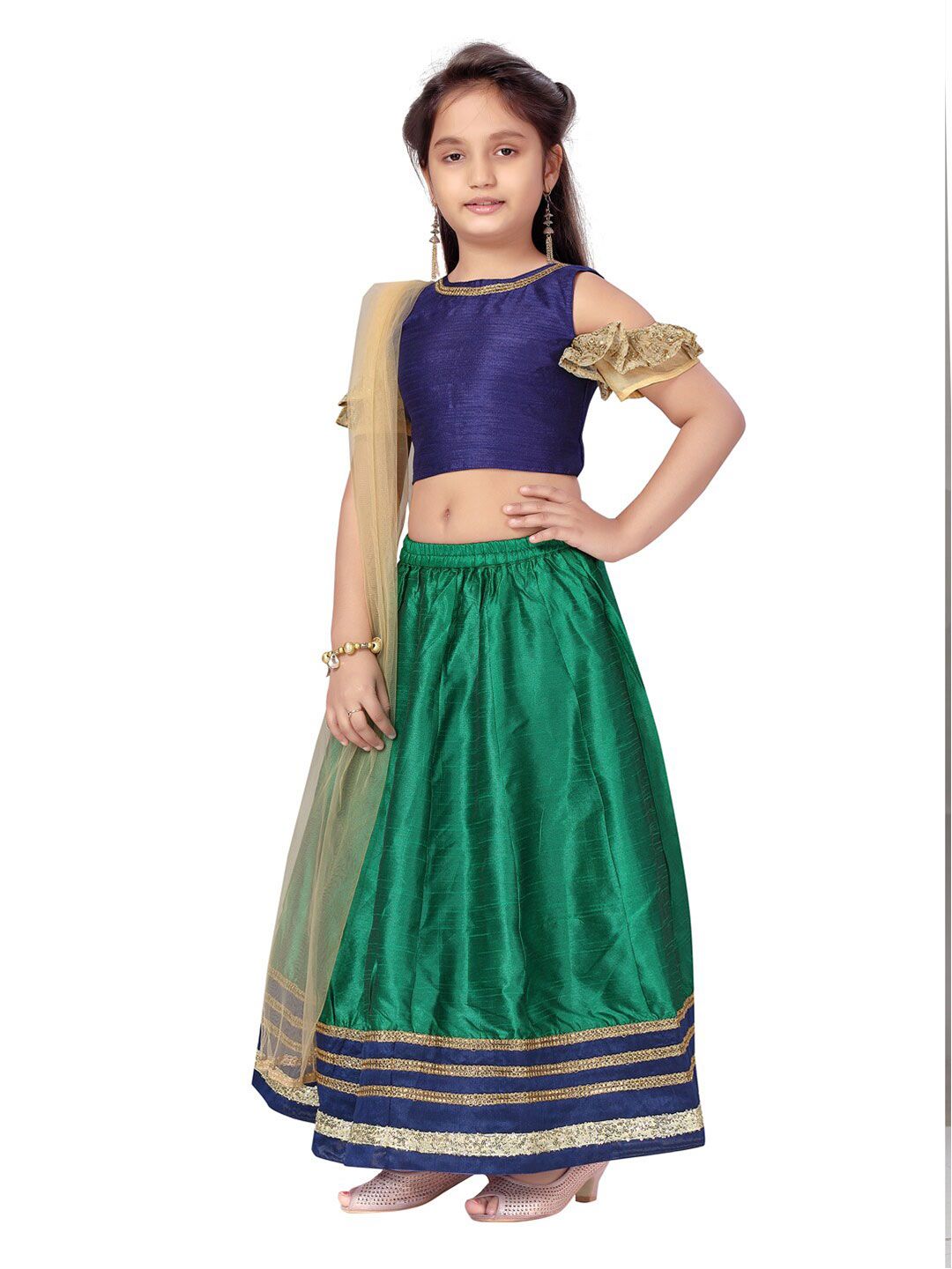 Aarika Girls Navy Blue & Green Ready to Wear Lehenga Choli-image-20