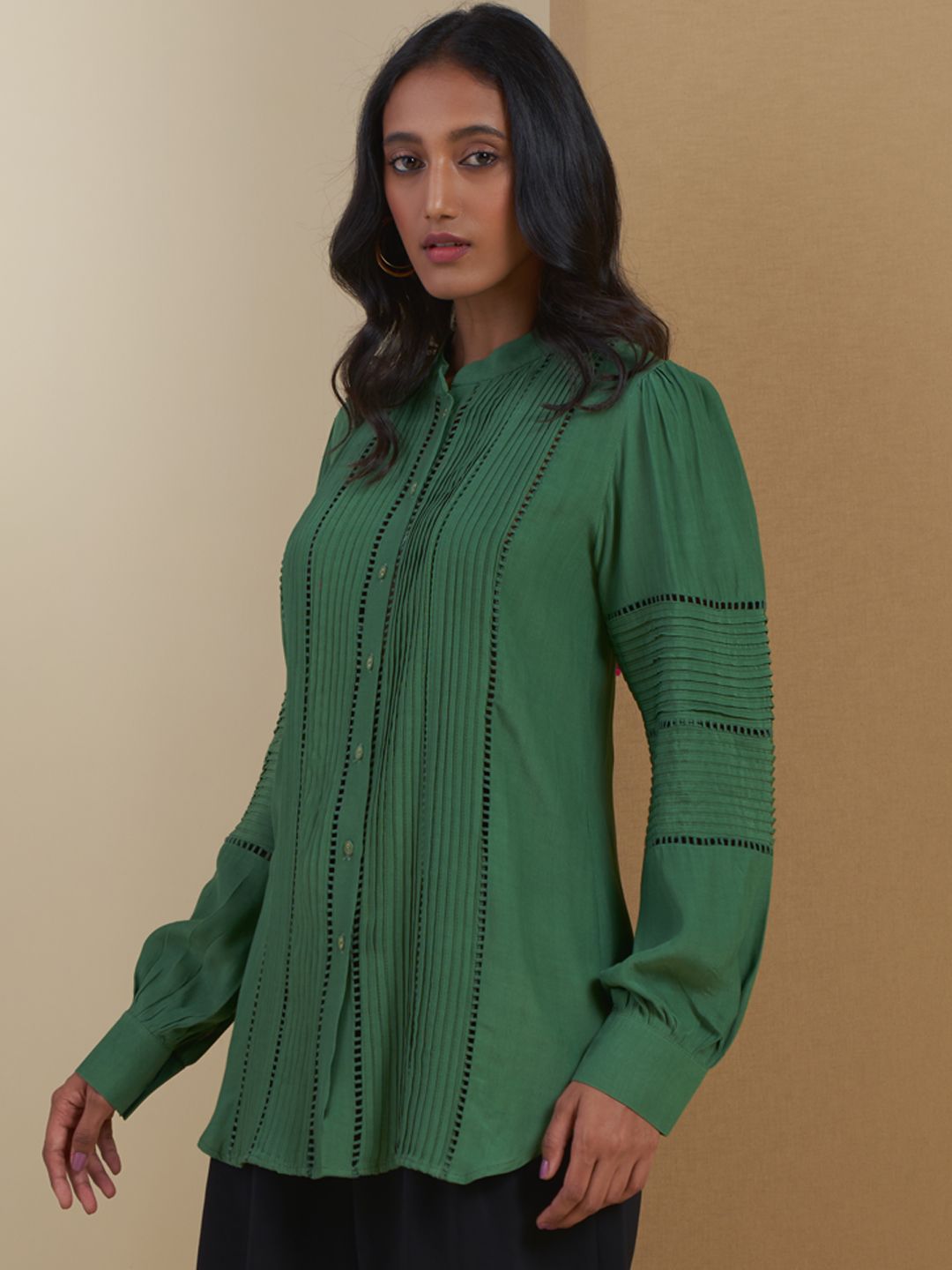 Ritu Kumar Green Striped Pure Crepe Kurti-image-17
