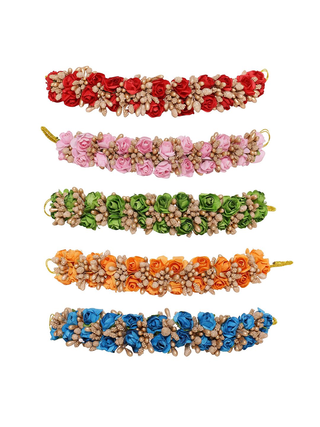Sanjog Women Set of 5 Multicolored Handcrafted Floral Juda Gajra-picture-22