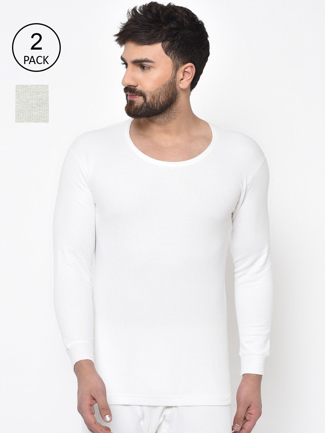 ARMISTO Men Pack of 2 White & Grey Quilted Thermal Tops-picture-11