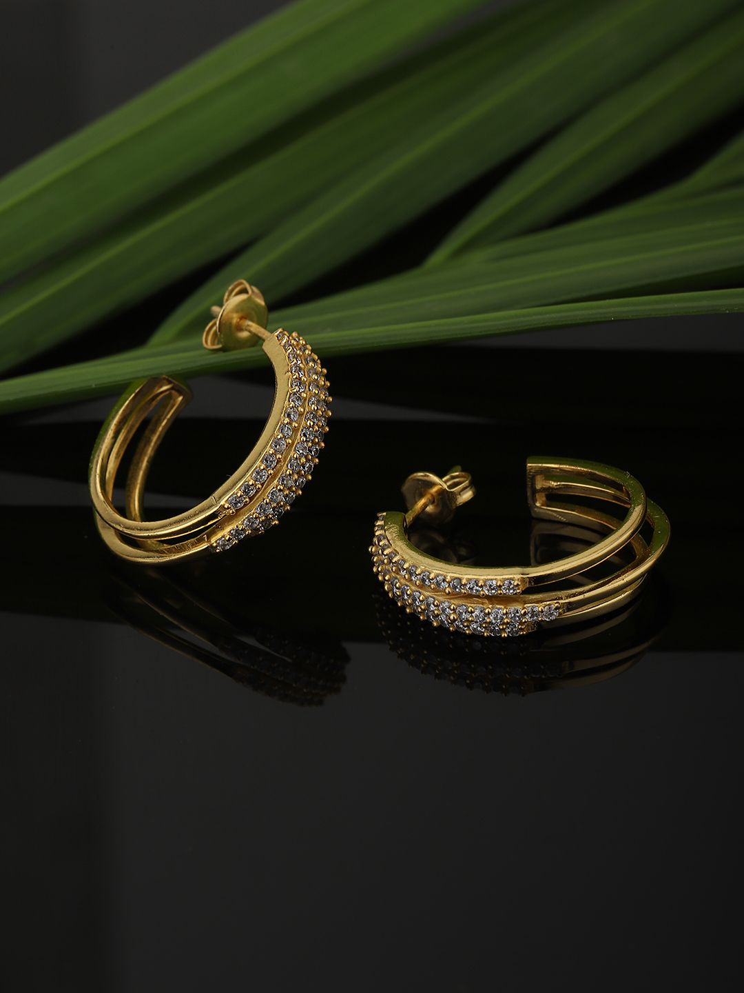 Carlton London Gold-Toned Circular Half Hoop Earrings-image-10