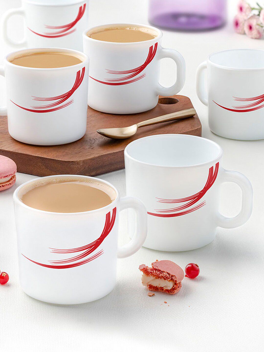 Larah by BOROSIL White & Red  Set of  6 Printed Opalware Glossy MugsCups-image-13