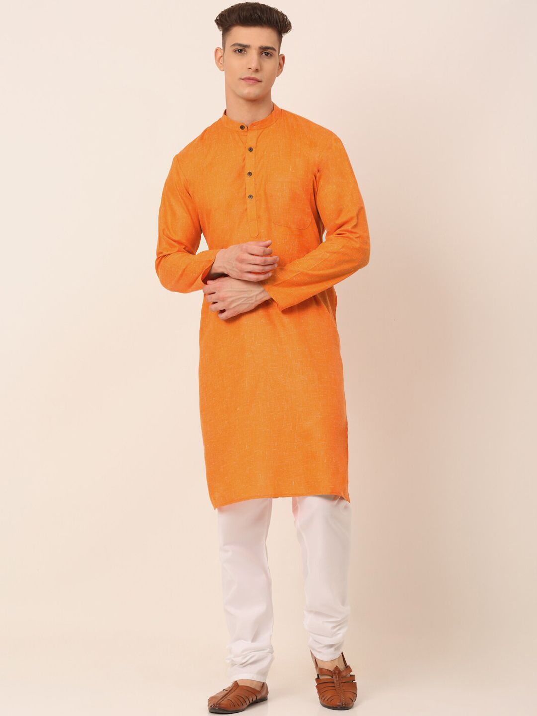 Jompers Men Orange Pure Cotton Kurta with Pyjamas-picture-31