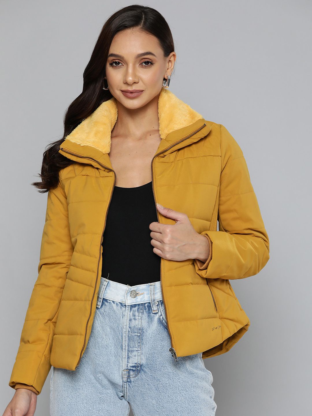 Fort Collins Women Mustard Yellow Solid Padded Jacket-picture-48