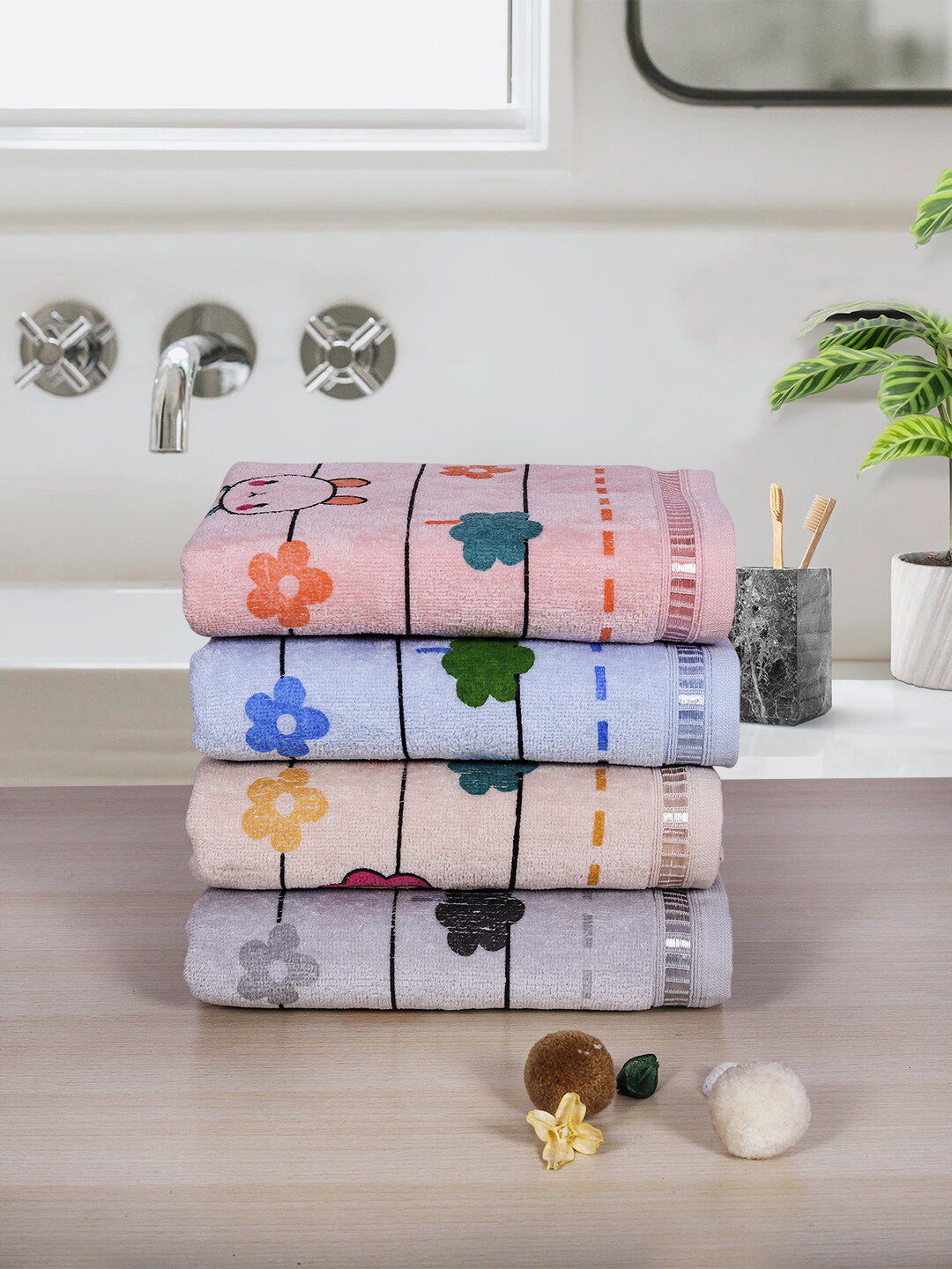RANGOLI Unisex Kids Set Of 4  400 GSM Printed Towels-image-18