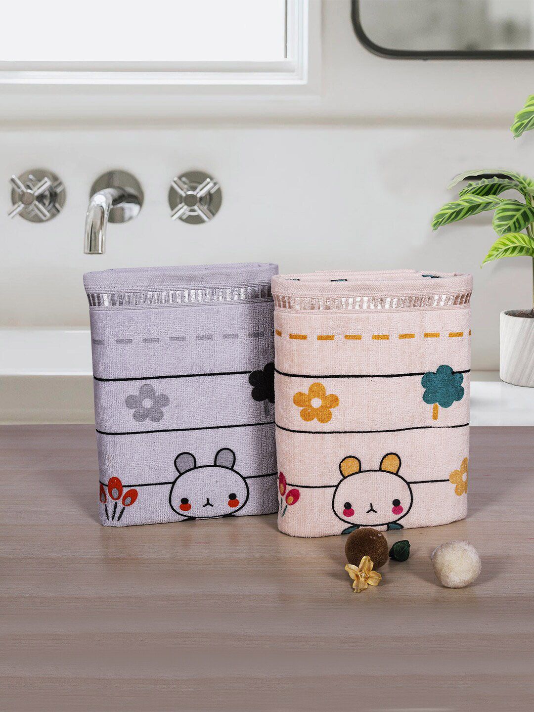 RANGOLI Kids Pack of 2 Grey & Beige Bath Towel Set-picture-18