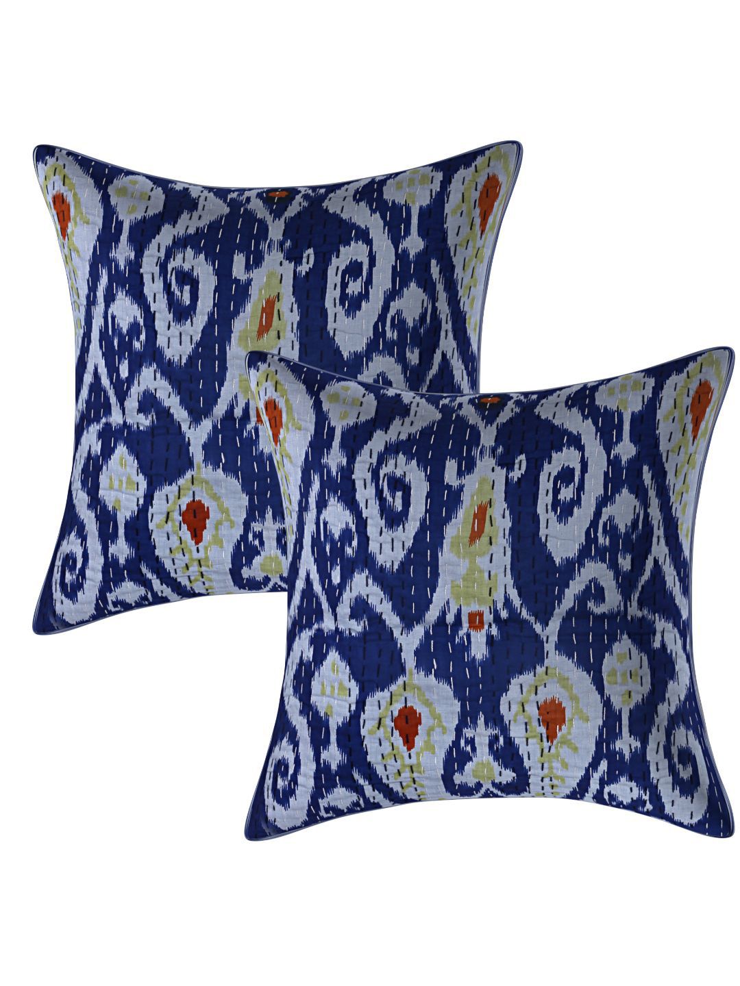 INDHOME LIFE Blue & Grey Set of 2 Floral Square Cushion Covers-picture-22