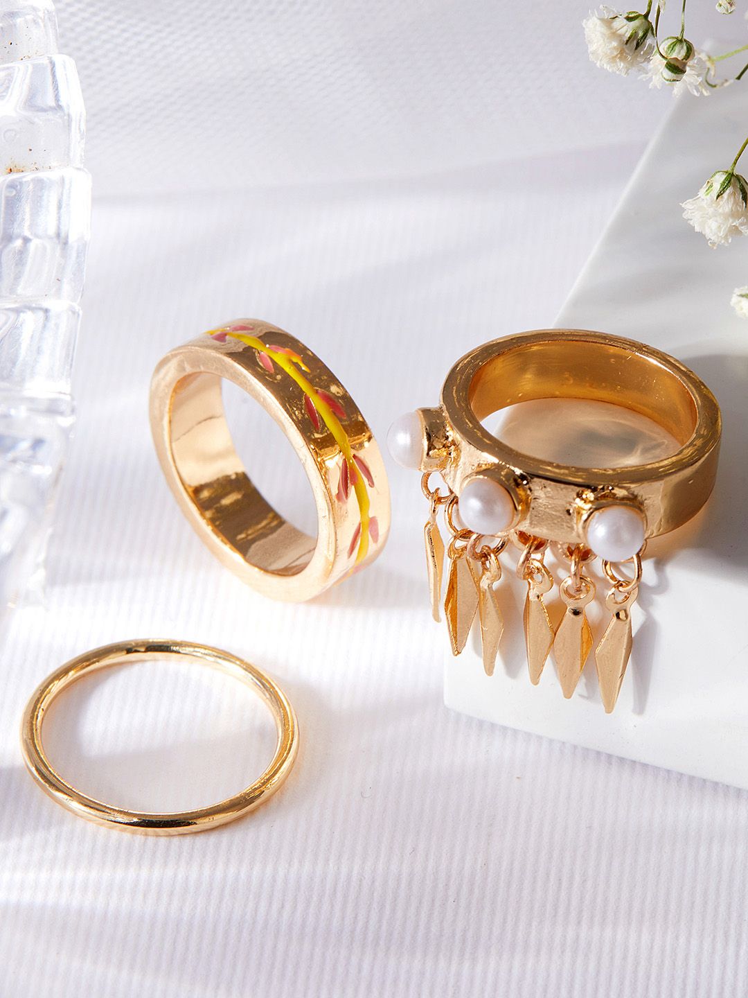 Rubans Voguish Women Set of 3 Gold Plated Rings-picture-18