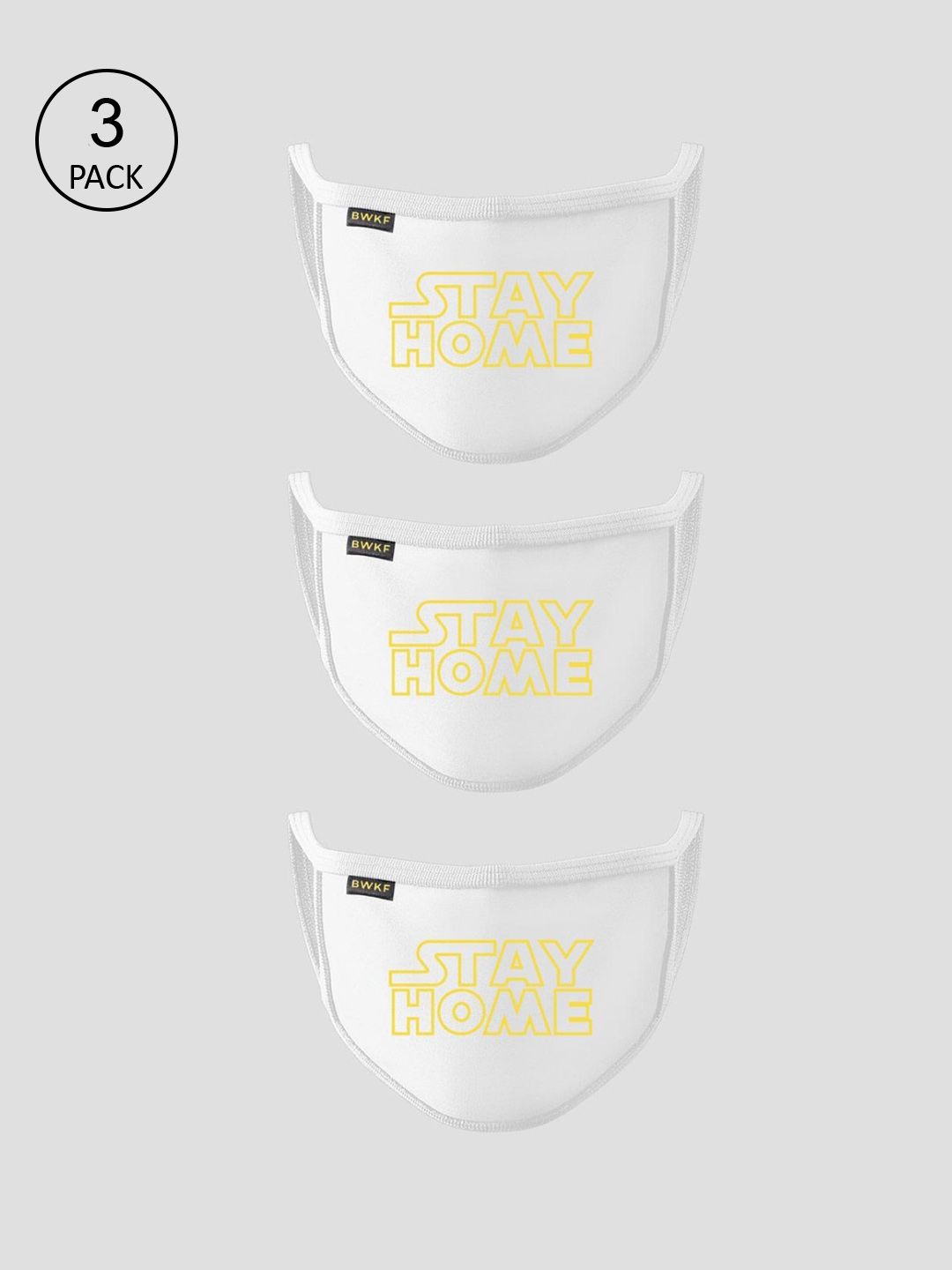 Bewakoof Pack Of 3 White & Yellow 3-layer Typography Printed Cotton Outdoor Masks-image-28