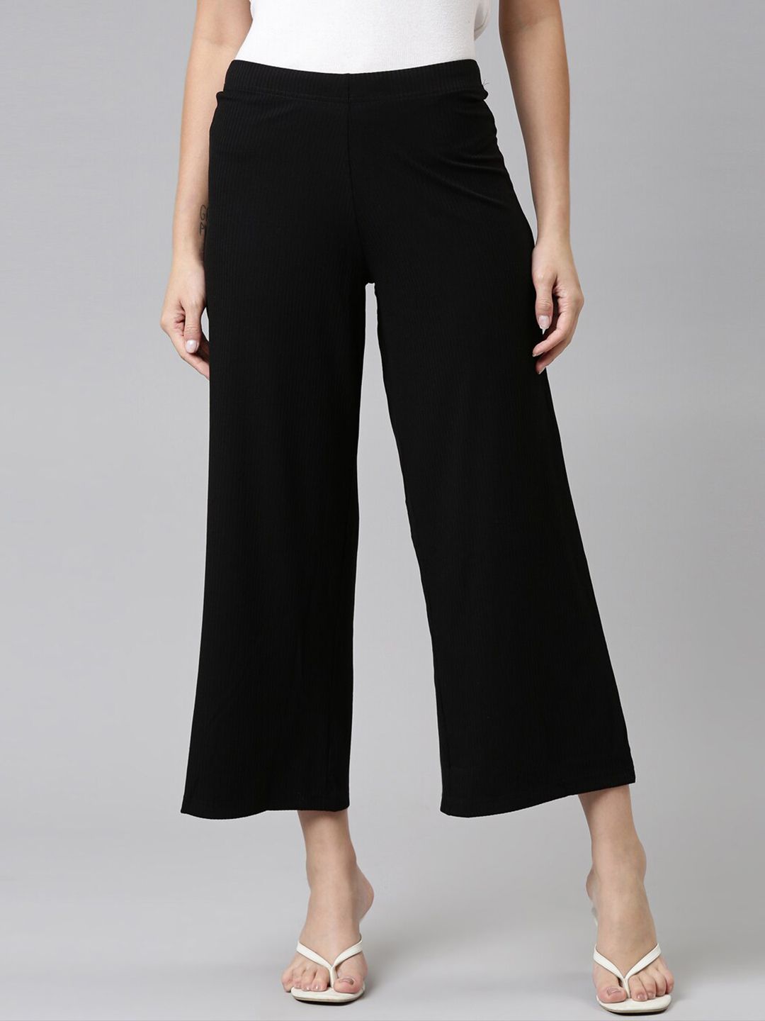 Go Colors Women Black Knitted Palazzos