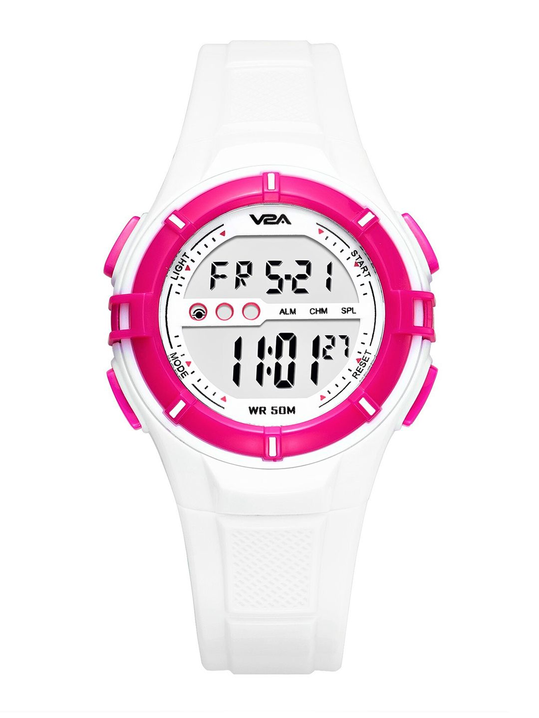 V2A Girls Pink Embellished Dial & White Wrap Around Straps Digital Multi Function Watch DK205-White-image-14