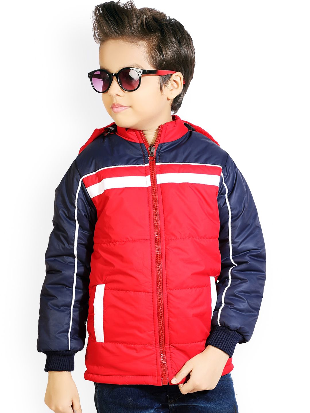 AD & AV Boys Red Navy Blue Colourblocked Water Resistant Bomber Jacket-picture-15