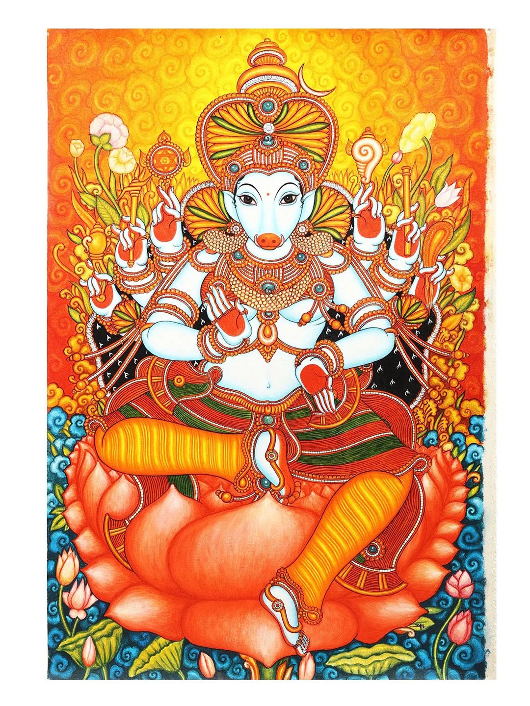 Exotic India Varaha Avatar of Vishnu Seated on Lotus Wall Art-image-46