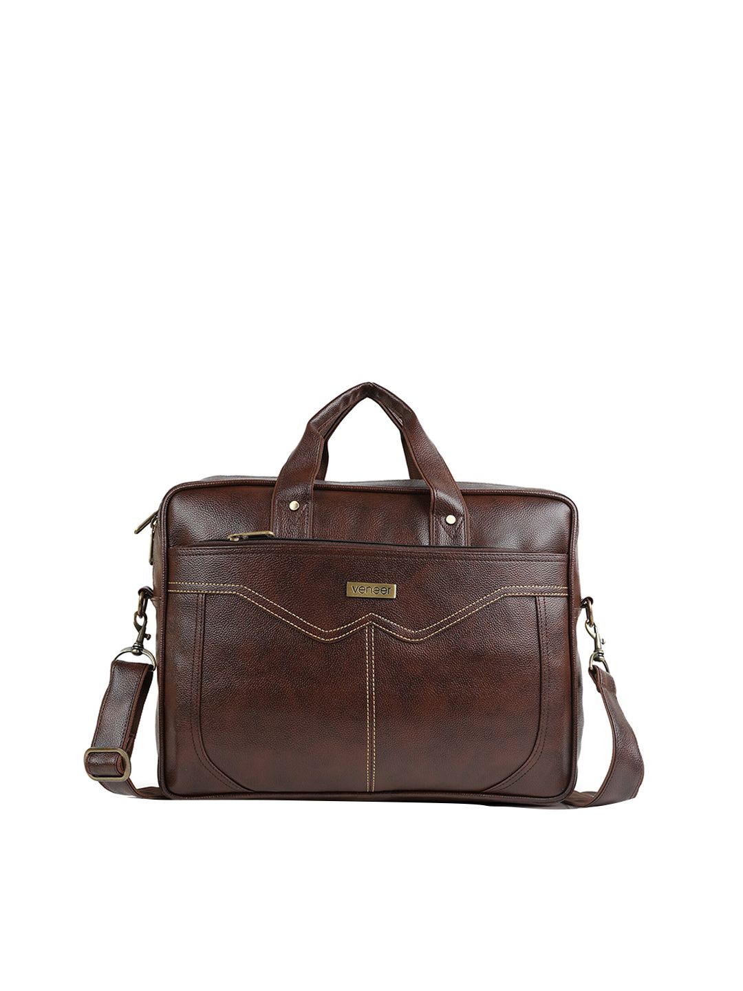 Veneer Unisex Brown Solid Laptop Messenger Bag-image-49
