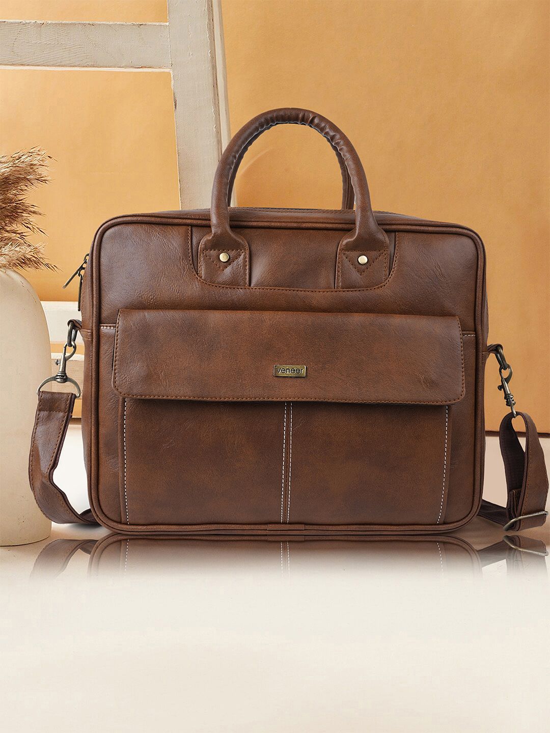 Veneer Unisex Tan Messenger Bag-image-5