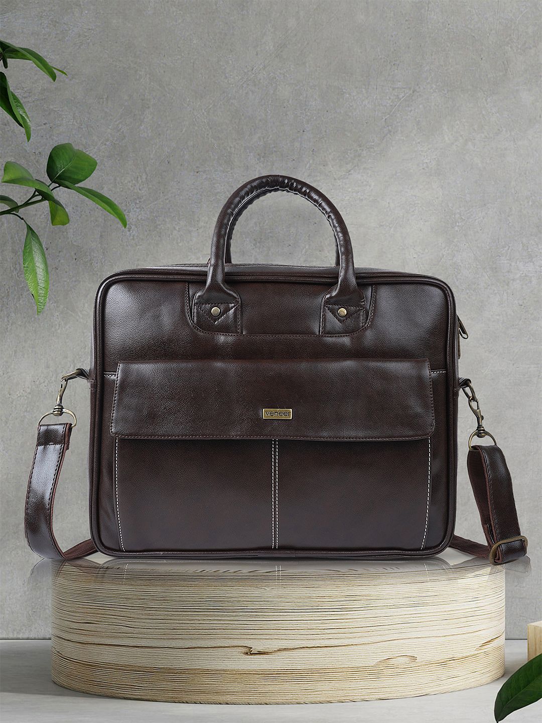Veneer Unisex Brown Messenger Bag-image-2