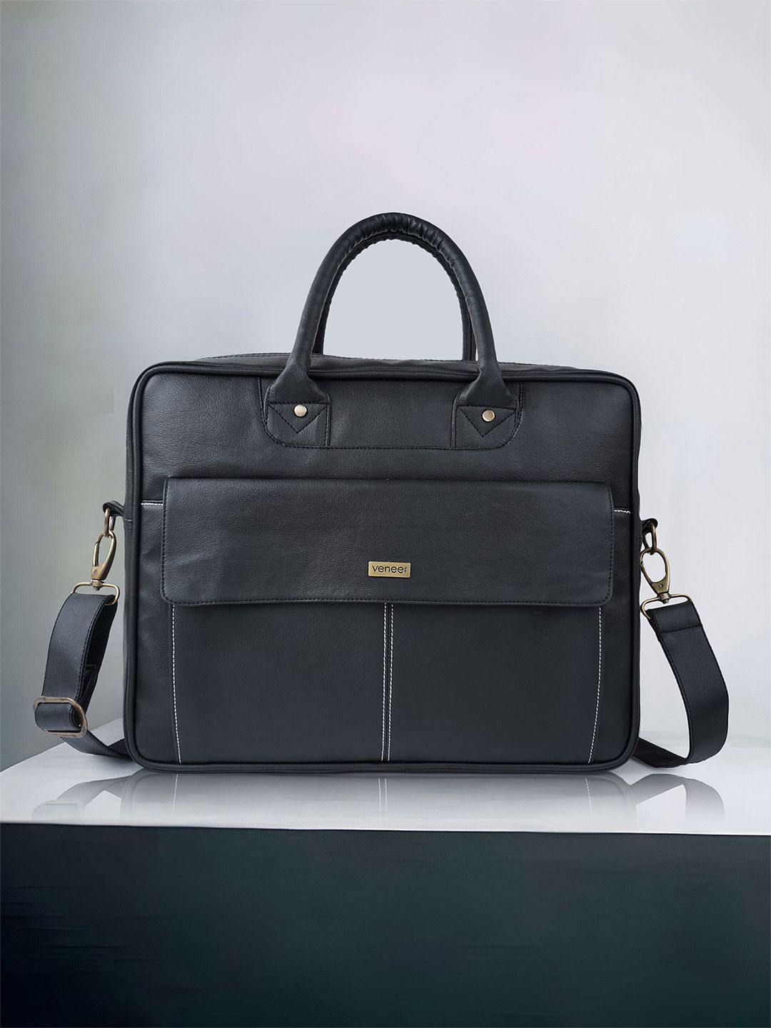 Veneer Unisex Black Messenger Bag-image-4