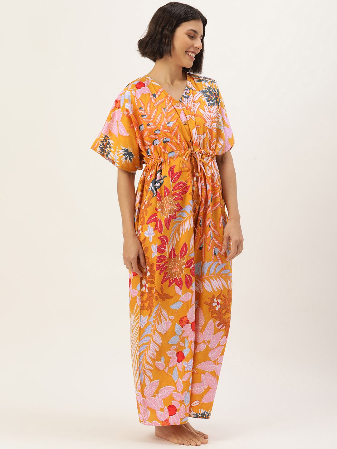 Mustard Printed Cotton jumpsuit loungewear – Sanskruti Homes